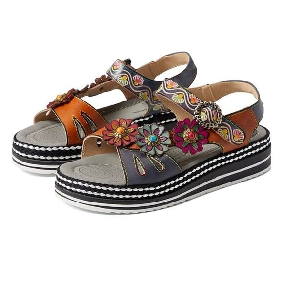 L’Artiste by Spring Step laga leather platform flower sandals 37 - Picture 1 of 16